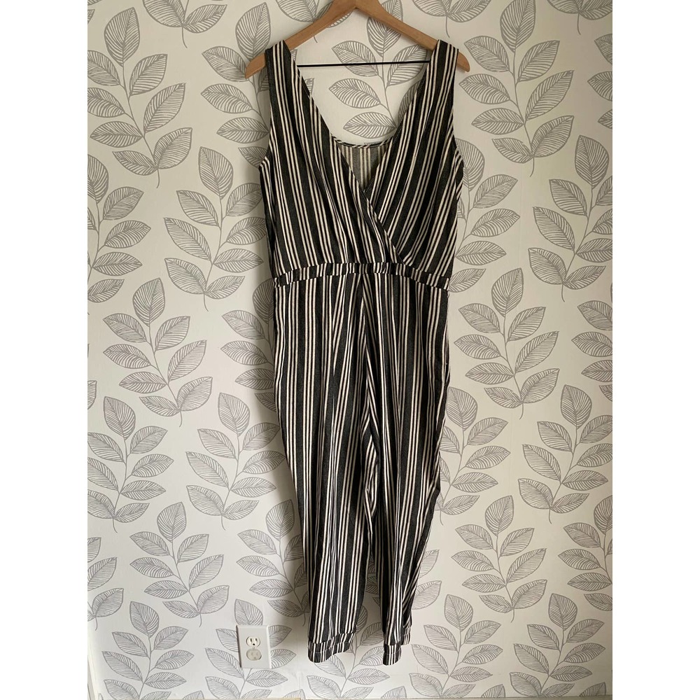 Anthropologie DREW Grey Striped Long Romper, Size M
